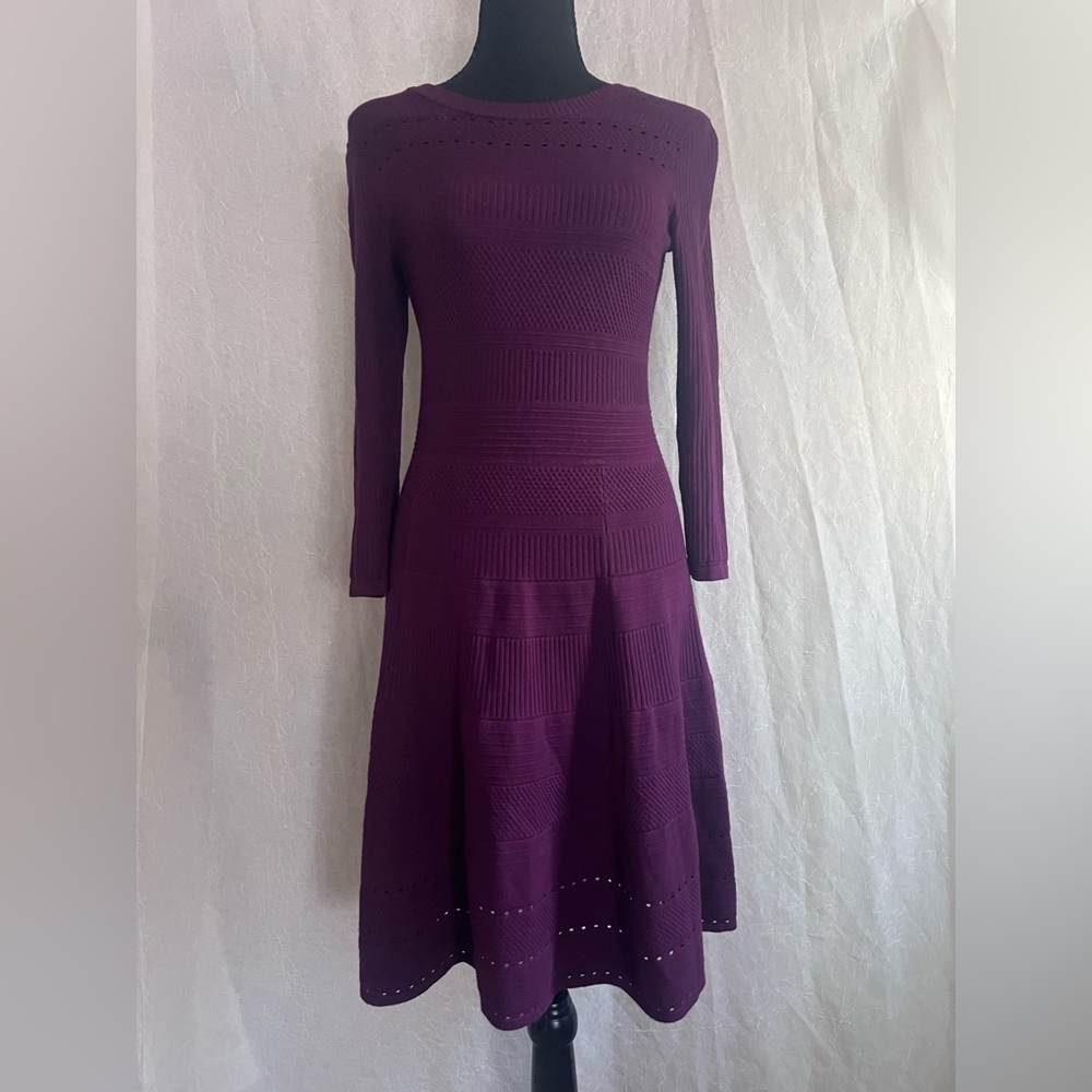Eliza J Long-Sleeve Fit & Flare Dress in Deep Plum
